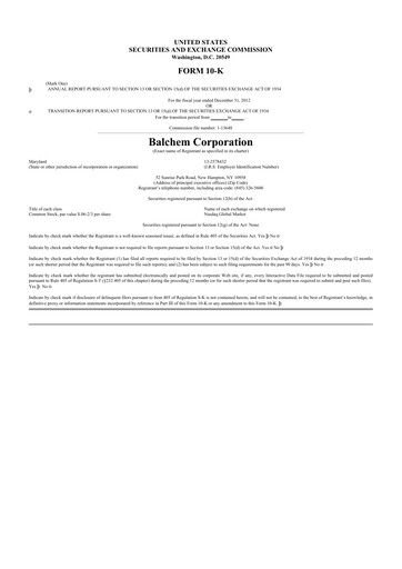 Thumbnail Balchem 10-K Annual Report 2012