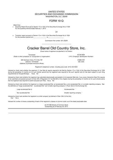 Miniature Cracker Barrel 10-Q Rapport trimestriel 2013 