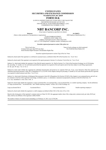 Thumbnail NBT Bancorp 10-K Annual Report 2012