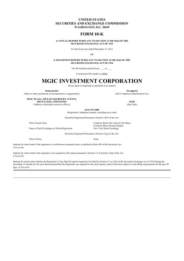 Thumbnail MGIC Investment
 10-K Annual Report 2012