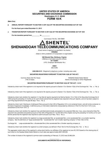 Thumbnail Shentel 10-K Annual Report 2012