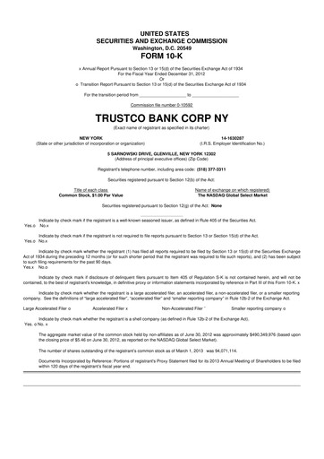 Thumbnail Trustco Bank 10-K Annual Report 2012