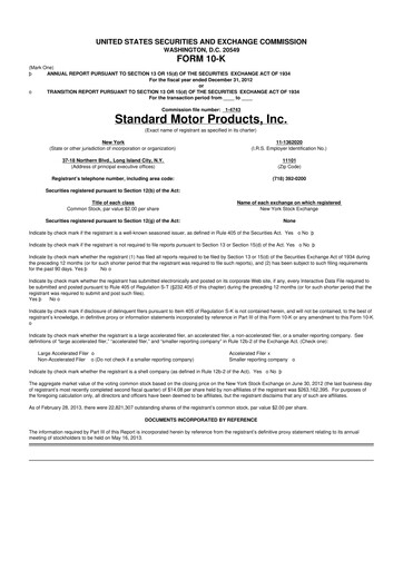 Thumbnail Standard Motor Products 10-K Annual Report 2012
