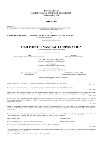Thumbnail Old Point Financial 10-K Annual Report 2012