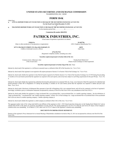 Thumbnail Patrick Industries 10-K Annual Report 2012