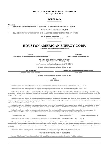 Miniature Houston American Energy 10-K Rapport annuel 2012