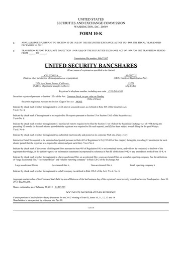 Thumbnail United Security Bancshares 10-K Annual Report 2012