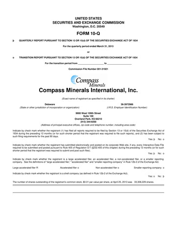 Thumbnail Compass Minerals 10-Q Quarterly Report FY2013 