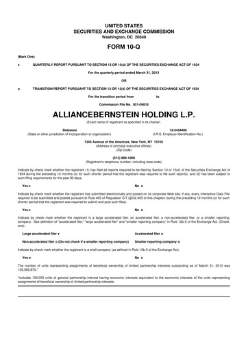 Thumbnail AllianceBernstein 10-Q Quarterly Report FY 