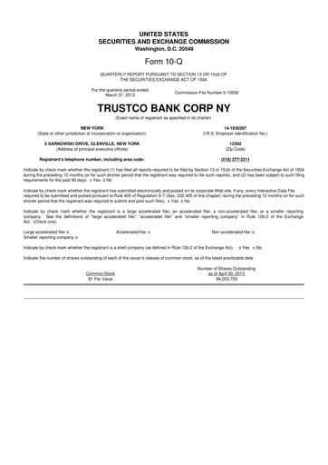 Thumbnail Trustco Bank 10-Q Quarterly Report FY2013 