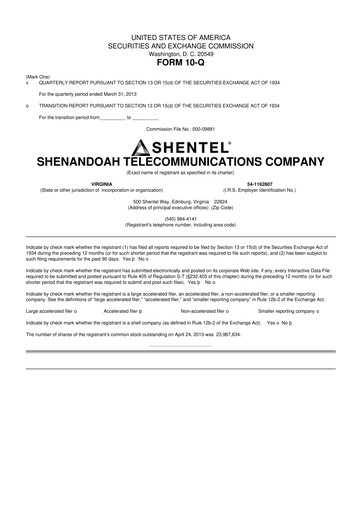 Thumbnail Shentel 10-Q Quarterly Report FY2013 