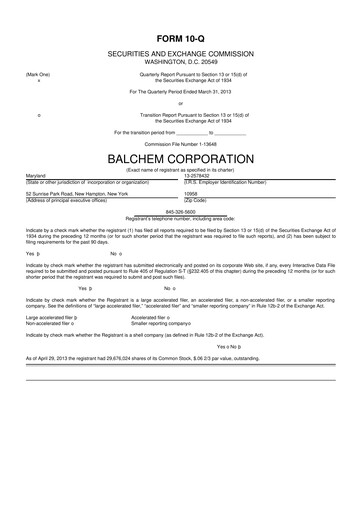 Thumbnail Balchem 10-Q Quarterly Report FY2013 