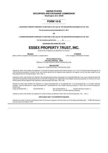 Thumbnail Essex Property Trust
 10-Q Quarterly Report FY2013 