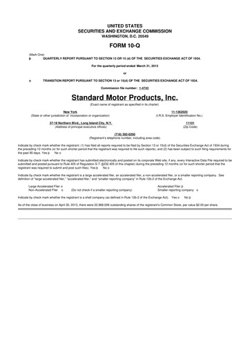 Thumbnail Standard Motor Products 10-Q Quarterly Report FY2013 