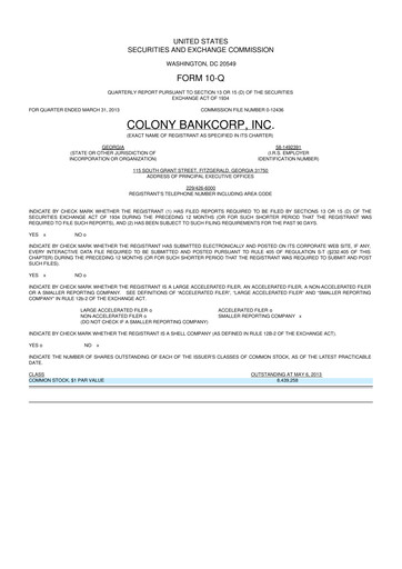 Vorschaubild Colony Bankcorp 10-Q Quartalsbericht 2013 