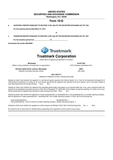 Thumbnail Trustmark 10-Q Quarterly Report FY2013 