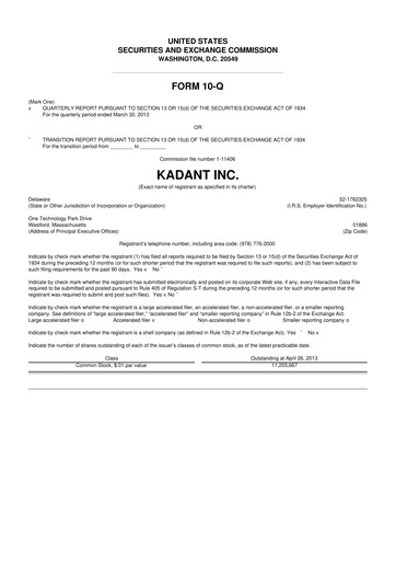 Thumbnail Kadant 10-Q Quarterly Report FY2013 
