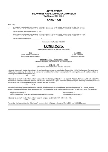 Thumbnail LCNB Corp.
 10-Q Quarterly Report FY2013 