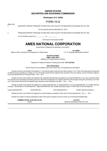 Thumbnail Ames National Corp. 10-Q Quarterly Report FY2013 
