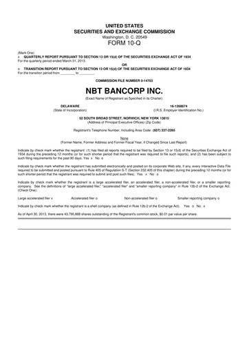 Thumbnail NBT Bancorp 10-Q Quarterly Report FY2013 