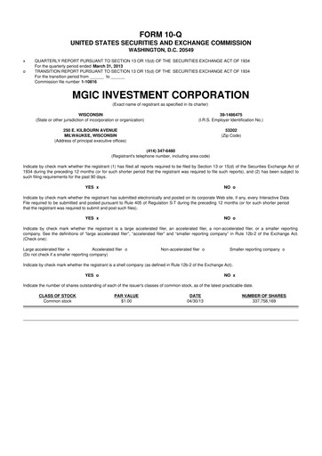 Thumbnail MGIC Investment
 10-Q Quarterly Report FY2013 