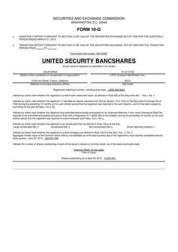 Vorschaubild United Security Bancshares 10-Q Quartalsbericht 2013 