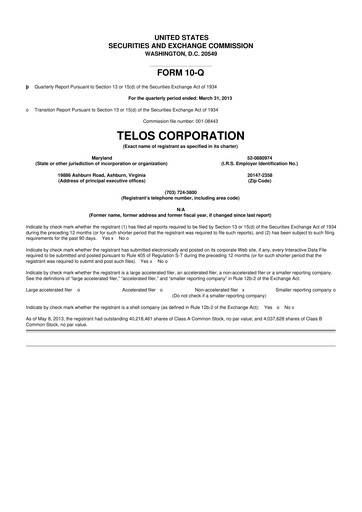 Thumbnail Telos 10-Q Quarterly Report FY2013 