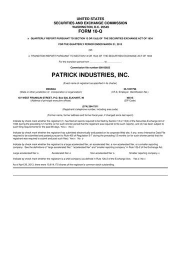 Thumbnail Patrick Industries 10-Q Quarterly Report FY2013 