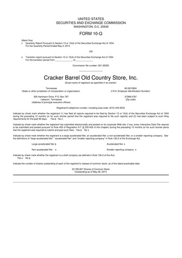 Miniature Cracker Barrel 10-Q Rapport trimestriel 2013 