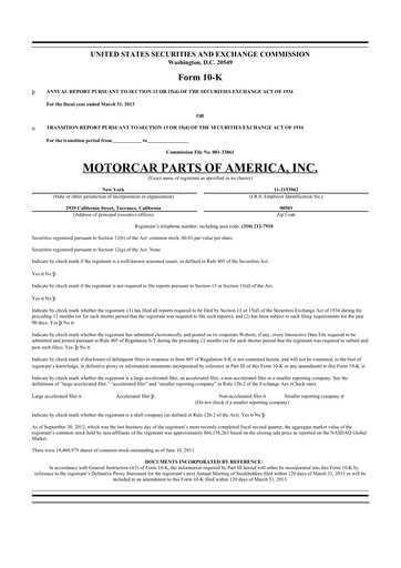 Thumbnail Motorcar Parts of America 10-K Annual Report 2013