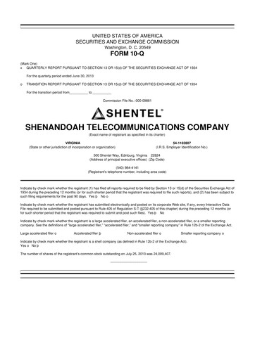 Thumbnail Shentel 10-Q Quarterly Report FY2013 