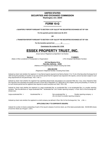 Thumbnail Essex Property Trust
 10-Q Quarterly Report FY2013 