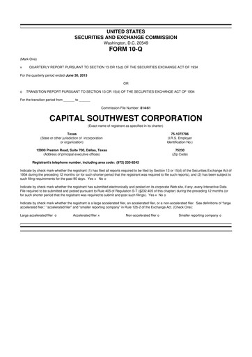Miniature Capital Southwest Corporation 10-Q Rapport trimestriel  