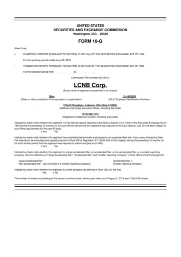 Thumbnail LCNB Corp.
 10-Q Quarterly Report FY2013 