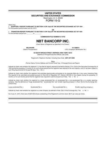 Thumbnail NBT Bancorp 10-Q Quarterly Report FY2013 