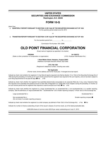 Thumbnail Old Point Financial 10-Q Quarterly Report FY2013 