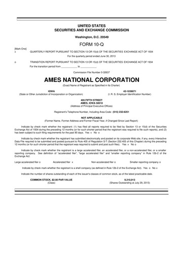 Thumbnail Ames National Corp. 10-Q Quarterly Report FY2013 