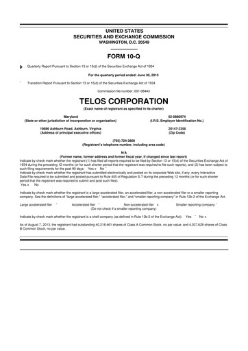 Thumbnail Telos 10-Q Quarterly Report FY2013 