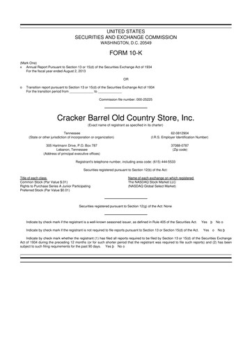 Vorschaubild Cracker Barrel 10-K Jahresbericht 2013
