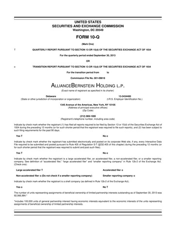 Thumbnail AllianceBernstein 10-Q Quarterly Report FY 