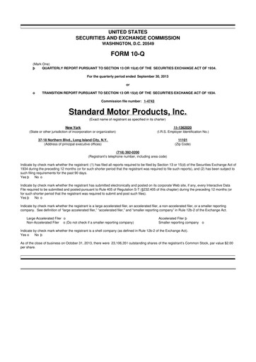 Thumbnail Standard Motor Products 10-Q Quarterly Report FY2013 