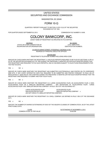 Vorschaubild Colony Bankcorp 10-Q Quartalsbericht 2013 