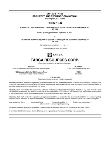 Thumbnail Targa Resources
 10-Q Quarterly Report FY2013 