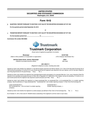 Thumbnail Trustmark 10-Q Quarterly Report FY2013 