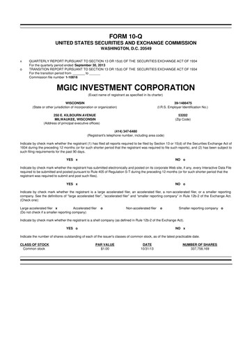Thumbnail MGIC Investment
 10-Q Quarterly Report FY2013 