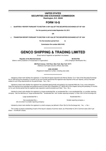 Vorschaubild Genco Shipping & Trading 10-Q Quartalsbericht 2013 