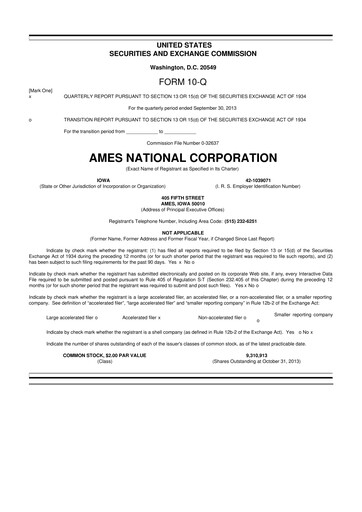 Thumbnail Ames National Corp. 10-Q Quarterly Report FY2013 