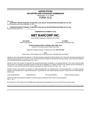 Thumbnail NBT Bancorp 10-Q Quarterly Report FY2013 