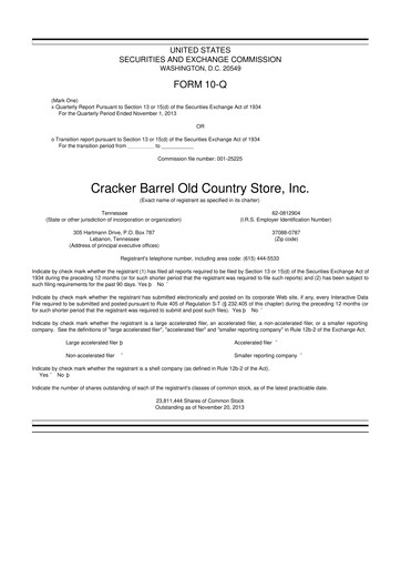 Miniature Cracker Barrel 10-Q Rapport trimestriel 2014 