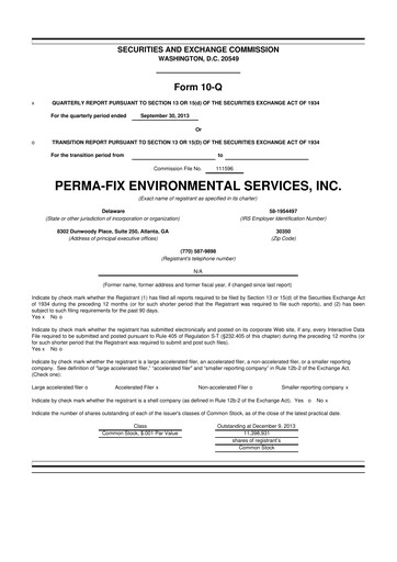Miniature Perma-Fix Environmental Services 10-Q Rapport trimestriel 2013 